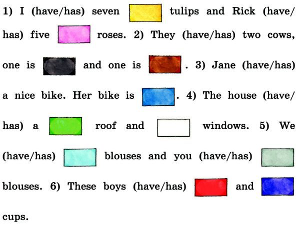 Rainbow 7 лексика. Цвета на английском для второго класса. Задания на have has 3 класс. Rainbow English задания. Занятия по английскому языку 3 класс.