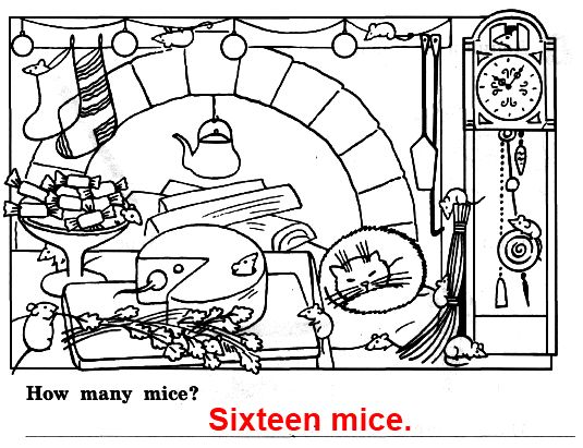Найди изображения мышек и напиши, сколько их на рисунке