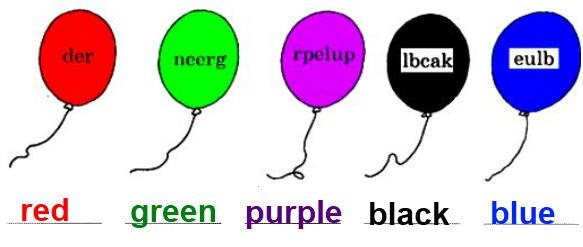 4. Эти воздушные шары разного цвета. Раскрась их и напиши правильно название цвета под каждым шаром.