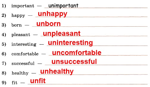 What adjectives can you form from these words with the help of the prefix un